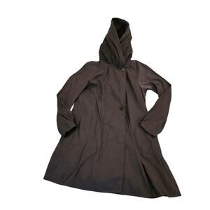 Black Pleated Hooded Swing Coat Jacket Womens Medium No Brand